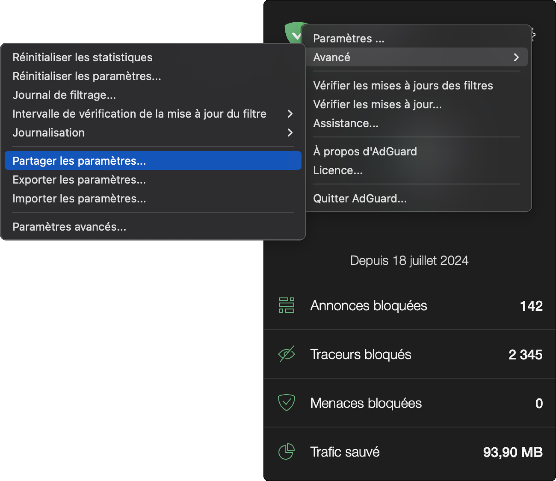 Comment partager les param&egrave;tres