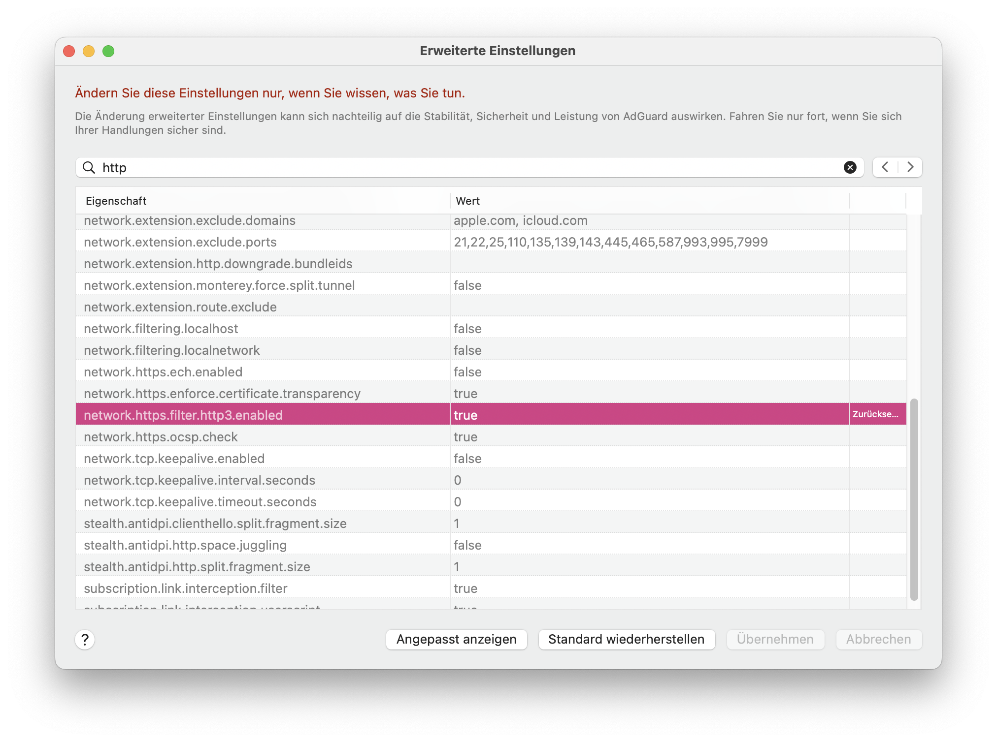 Unterst&uuml;tzung von HTTP/3 *mobile border
